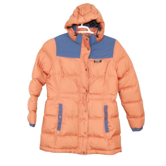 LL Bean Mountain Classic Down Parka Colorblock Auburn Bright Marine S - Picture 1 of 10